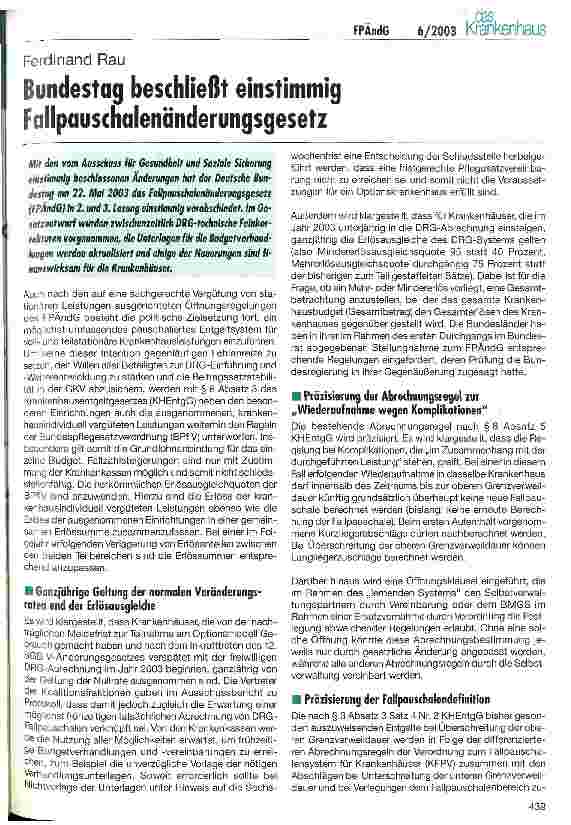 Vorschauseite 1: Bundestag beschließt einstimmig Fallpauschalenänderungsgesetz