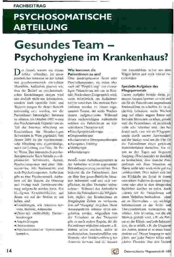 Vorschauseite 1: Gesundes Team - Psychohygiene im Krankenhaus?