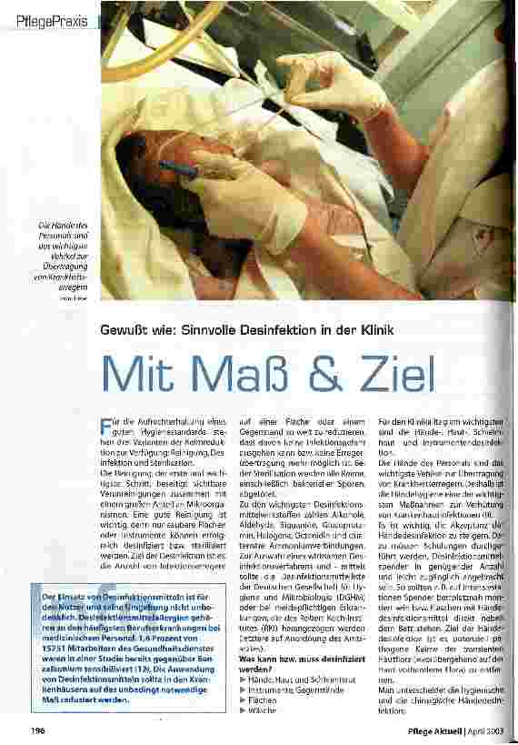 Vorschauseite 1: Mit Maß & Ziel Gewußt wie: Sinnvolle Desinfektion in der Klinik