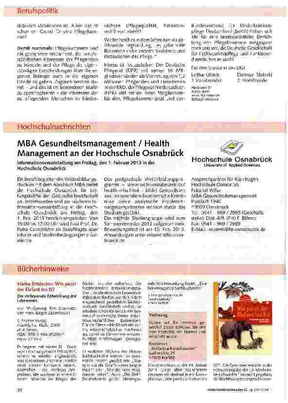 Vorschauseite 2: Die Deutsche Gesellschaft für Fach kranken pflege und Funktionsdienste e.V. (DGF) befürwortet Pflegekammern in Deutschland