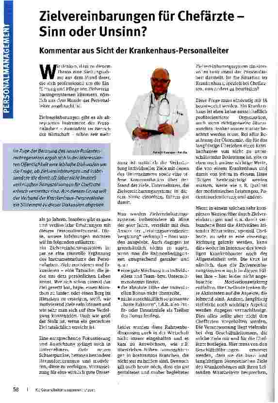 Vorschauseite 1: Zielvereinbarungen für Chefärzte -Sinn oder Unsinn?