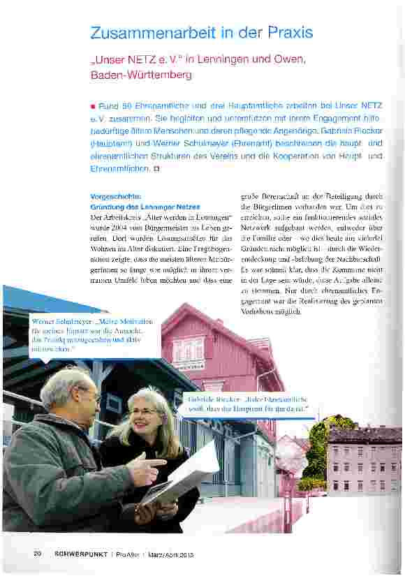 Vorschauseite 1: Zusammenarbeit in der Praxis „Unser NETZ e. V. in Lenningen und Owen, Baden-Württemberg