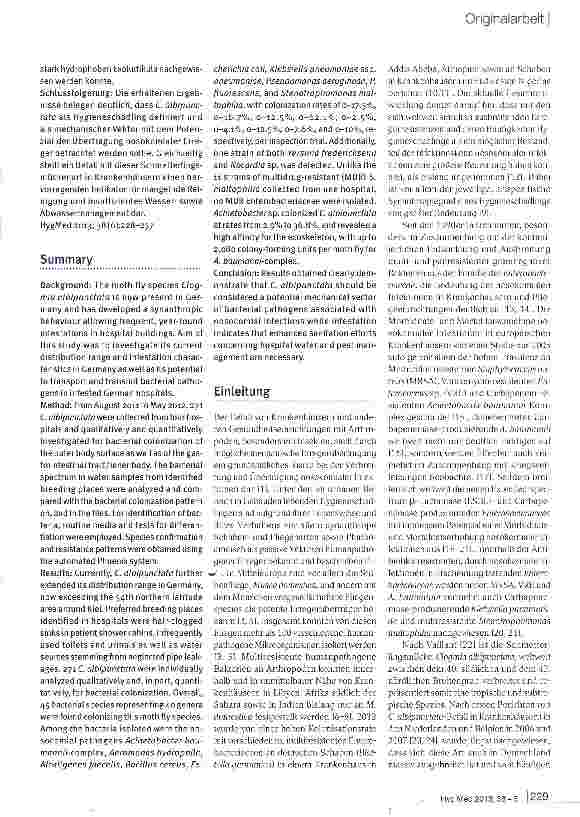 Vorschauseite 2: Die Schmetterlingsmücke Clogmia albipunctata als neuer mechanischer Vektor: aktuelle Verbreitung in Deutschland und ihr infektiologisches Potenzial in deutschen Krankenhäusern