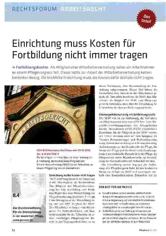 Vorschauseite 1: Einrichtung muss Kosten für Fortbildung nicht immer tragen