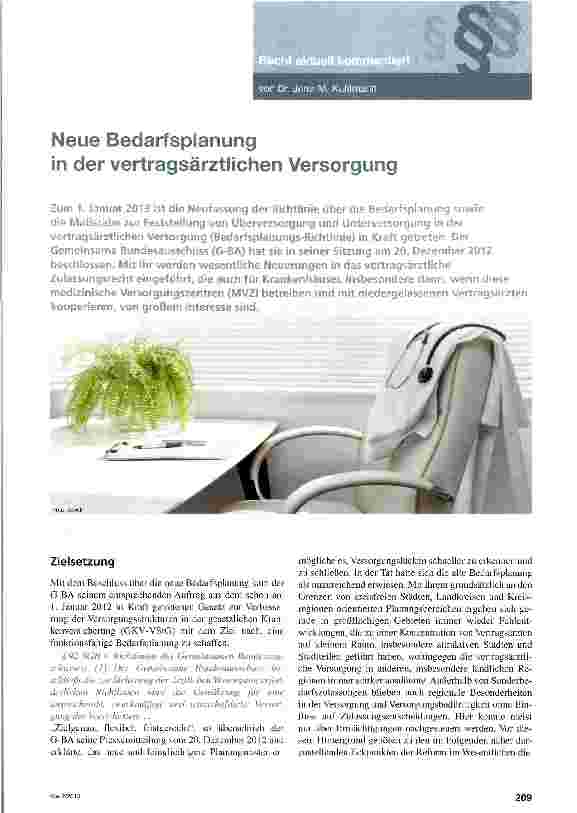 Vorschauseite 1: Neue Bedarfsplanung in der vertragsärztlichen Versorgung