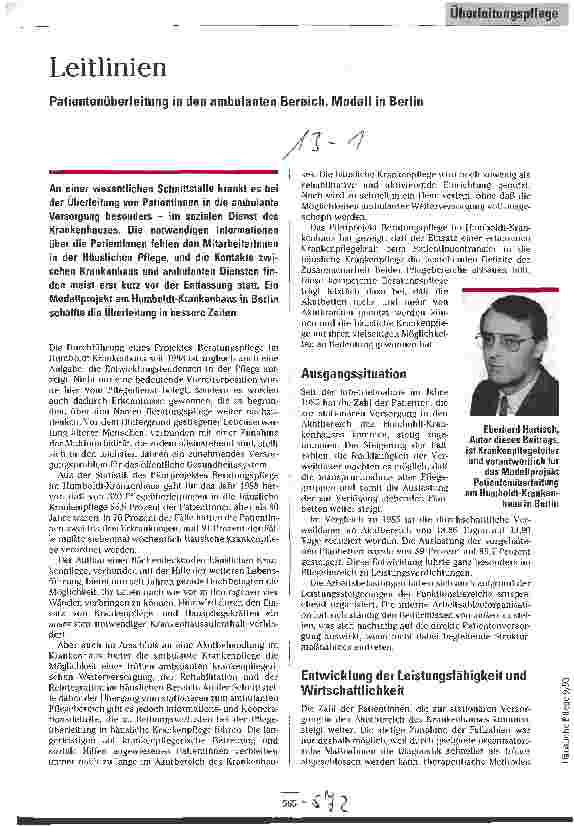 Vorschauseite 1: Leitlinien Patientenüberleitung in den ambulanten Bereich, Modell in Berlin