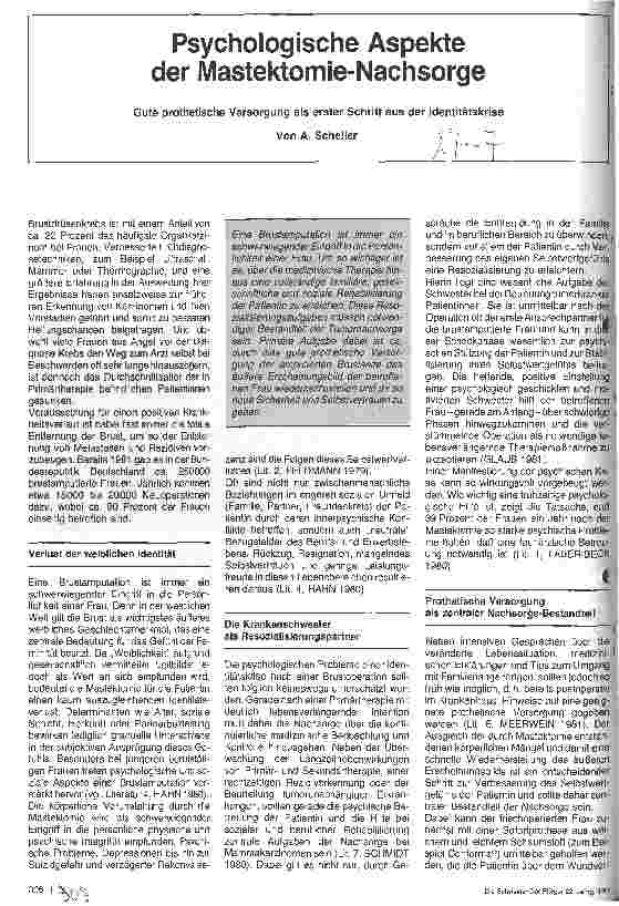 Vorschauseite 1: Psychologische Aspekte der Mastektomie-Nachsorge Gute prothetische Versorgung als erster Schritt aus d. Identitätskrise