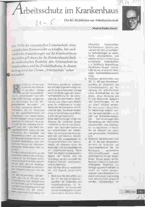 Vorschauseite 1: Arbeitsschutz im Krankenhaus Die EG-Richtlinien zur Arbeitssicherheit