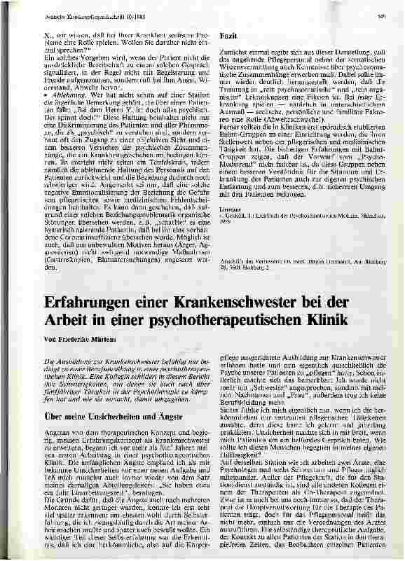Vorschauseite 1: Erfahrungen einer Kinderkrankenschwester bei der Arbeit in einer psychotherapeutischen Klinik