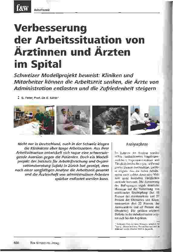 Vorschauseite 1: Verbesserung der Arbeitssituation von Ärztinnen und Ärzten im Spital Schweizer Modellprojekt