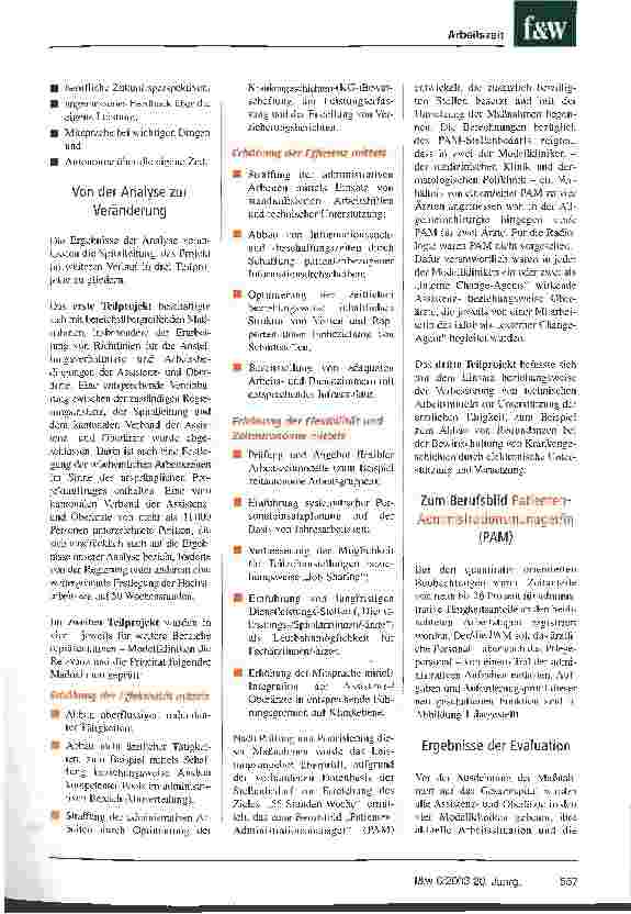 Vorschauseite 2: Verbesserung der Arbeitssituation von Ärztinnen und Ärzten im Spital Schweizer Modellprojekt