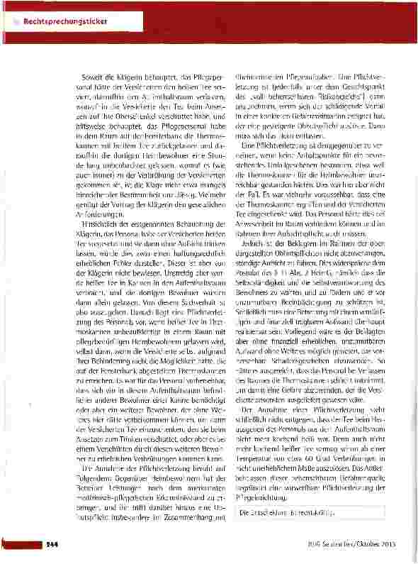 Vorschauseite 2: Schadensersatz wegen Verbrennungen einer Heimbewohnerin mit heißem Tee