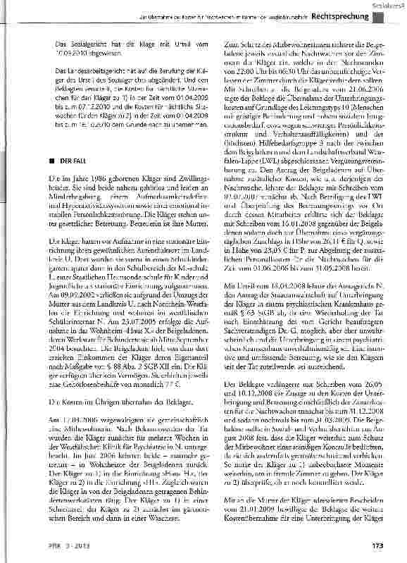Vorschauseite 2: Zur Übernahme der Kosten für Nachtwachen im Rahmen der Eingliederungshilfe