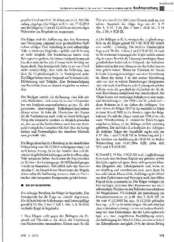 Vorschauseite 4: Zur Übernahme der Kosten für Nachtwachen im Rahmen der Eingliederungshilfe