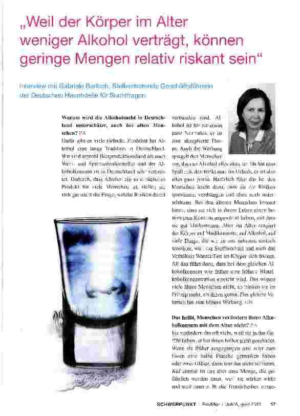 Vorschauseite 1: Weil der Körper im Alter weniger Alkohol verträgt, können geringe Mengen relativ riskant sein