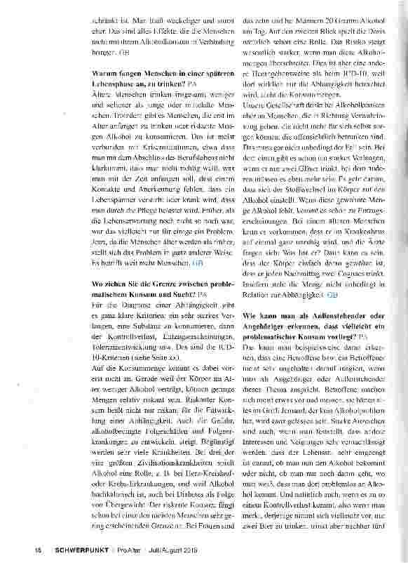 Vorschauseite 2: Weil der Körper im Alter weniger Alkohol verträgt, können geringe Mengen relativ riskant sein