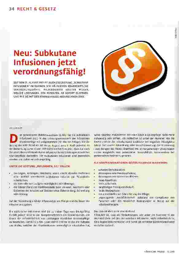 Vorschauseite 1: Neu: Subkutane Infusionen jetzt verordnungsfähig!