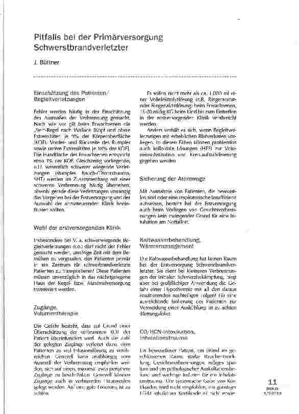 Vorschauseite 1: Pitfalls bei der Primärversorgung Schwertsbrandverletzter