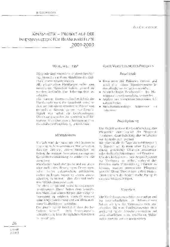 Vorschauseite 1: Kinästhetik - Projekt auf der Intensivstation für Brandverletzte 2001-2003