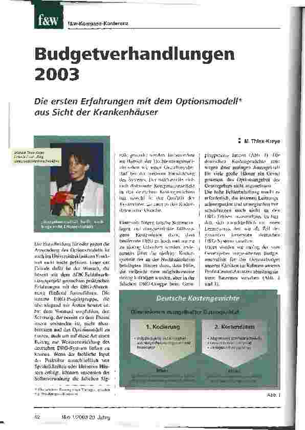 Vorschauseite 1: Budgetverhandlungen 2003 Die ersten Erfahrungen mit dem Optionsmodell aus Sicht der Krankenhäuser
