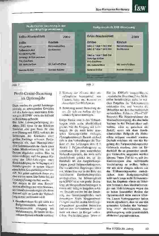 Vorschauseite 2: Budgetverhandlungen 2003 Die ersten Erfahrungen mit dem Optionsmodell aus Sicht der Krankenhäuser