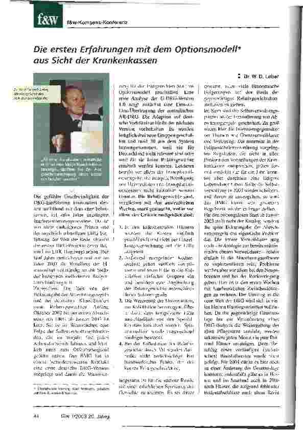 Vorschauseite 3: Budgetverhandlungen 2003 Die ersten Erfahrungen mit dem Optionsmodell aus Sicht der Krankenhäuser