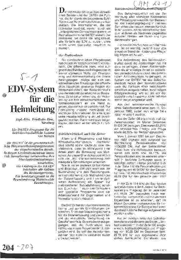 Vorschauseite 1: EDV-System für die Heimleitung / Ein DATAV-Programm für die betriebswirtschaftliche Leitung von Heimen