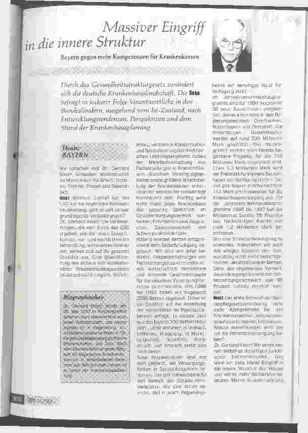 Vorschauseite 1: Massiver Eingriff in die innere Struktur Interview m.Dr.G.Knorr Bayern gegen mehr Kompetenzen für Krankenkassen