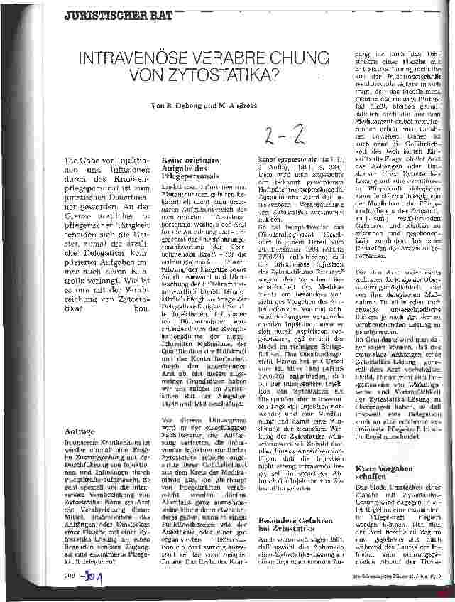 Vorschauseite 1: Intravenöse Verabreichung von Zytostatika?
