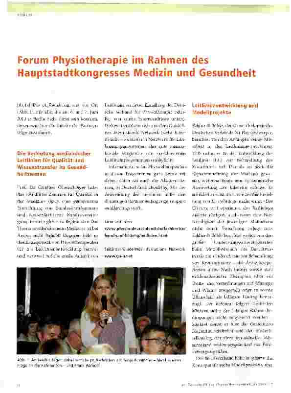 Vorschauseite 1: Forum Physiotherapie im Rahmen des Hauptstadtkongresses Medizin und Gesundheit
