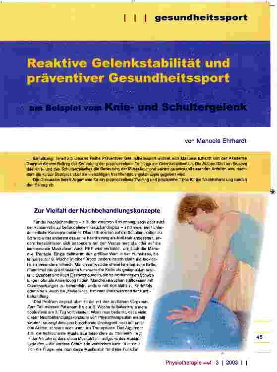 Vorschauseite 1: Reaktive Gelenkstabilität und präventiver Gesundheitssport