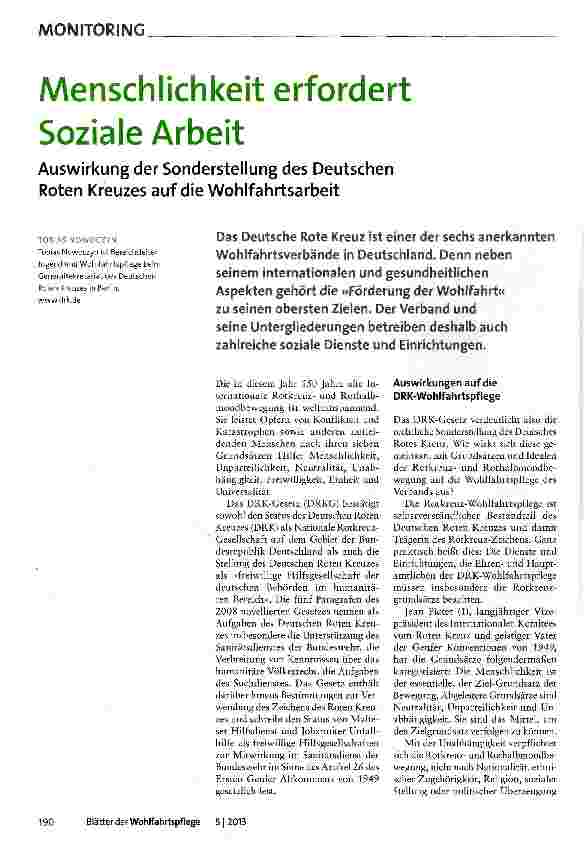 Vorschauseite 1: Menschlichkeit erfordert Soziale Arbeit