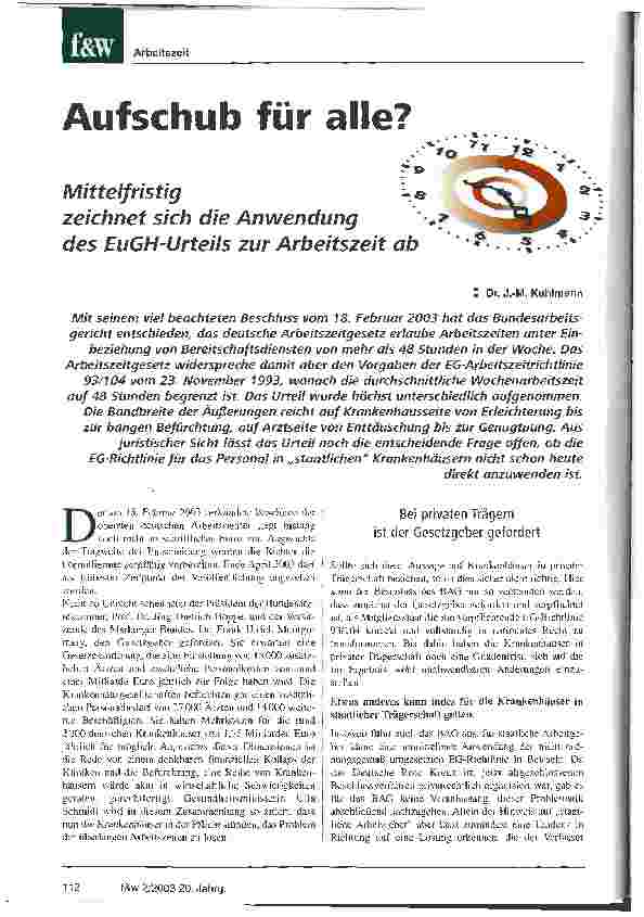 Vorschauseite 1: Aufschub für alle? Mittelfristig zeichnet sich die Anwendung des EuGH-Urteils zur Arbeitszeit ab