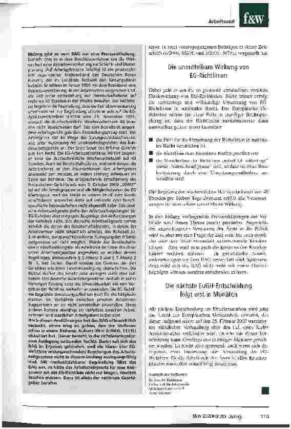 Vorschauseite 2: Aufschub für alle? Mittelfristig zeichnet sich die Anwendung des EuGH-Urteils zur Arbeitszeit ab