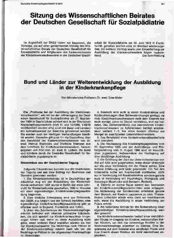 Vorschauseite 1: Bund und Länder zur Weiterentwicklung der Ausbildung in der Kinderkrankenpflege