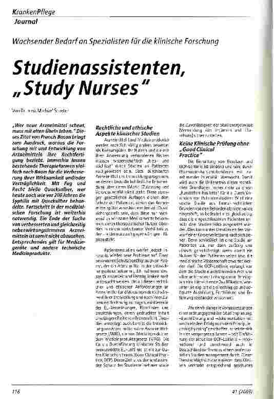 Vorschauseite 1: Studienassistenten, Study Nurses