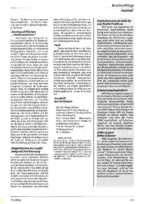 Vorschauseite 2: Studienassistenten, Study Nurses