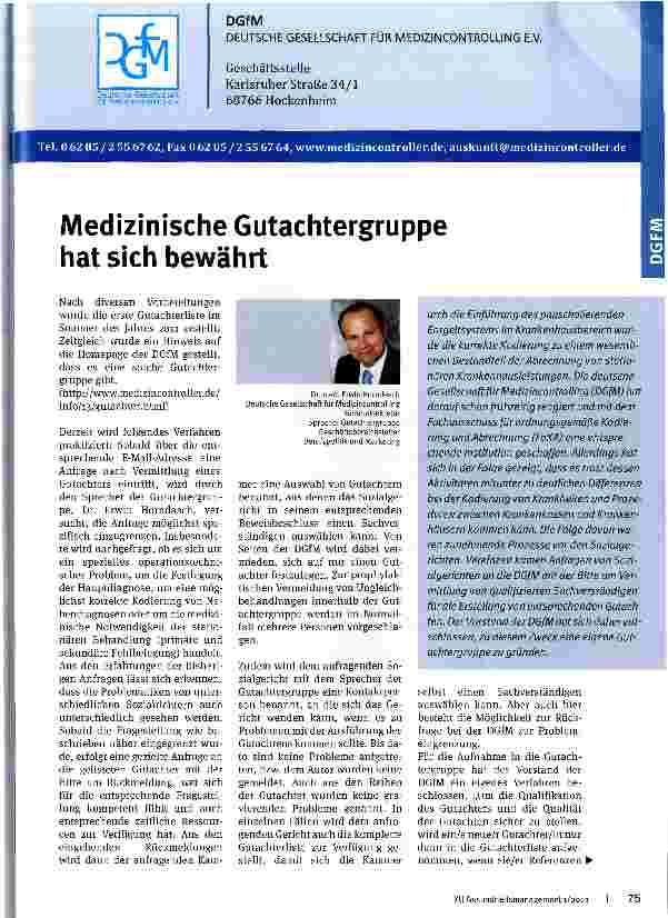 Vorschauseite 1: Medizinische Gutachtergruppe hat sich bewährt