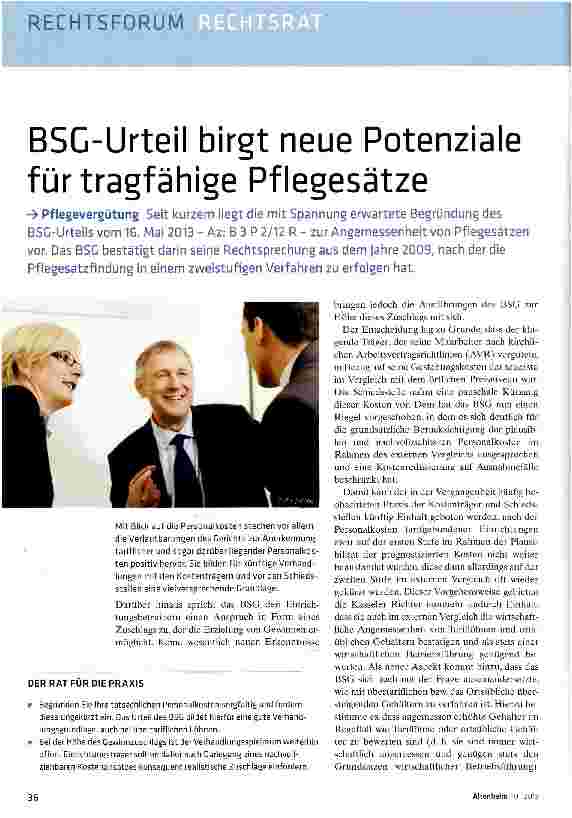 Vorschauseite 1: BSG-Urteil birgt neue Potenziale für tragfähige Pflegesätze