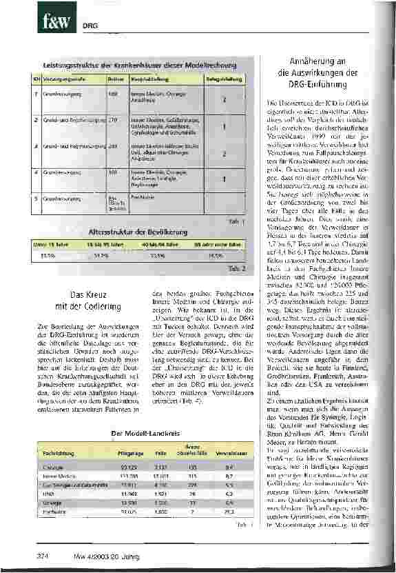 Vorschauseite 2: Auswirkungen der DRG auf die Krankenhauslandschaft Eine Modellrechnung in einer real existierenden Region