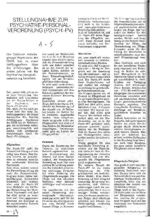 Vorschauseite 1: Stellungnahme zur Psychiatre-Personalverordnung PSYCH-PV