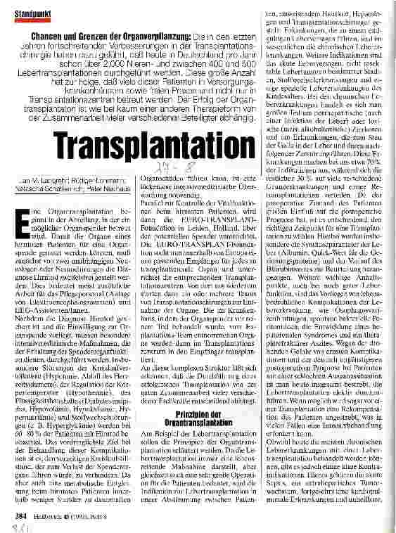 Vorschauseite 1: Transplantation Chancen und Grenzen der Organverpflanzung