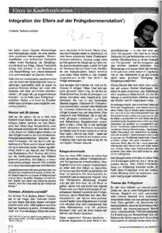 Vorschauseite 1: Integration der Eltern auf der Frühgeborenenstation