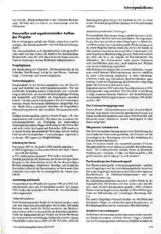 Vorschauseite 2: Zur Epidemiologie der Rückenbeschwerden Vorstellung eines Forschungsprojektes