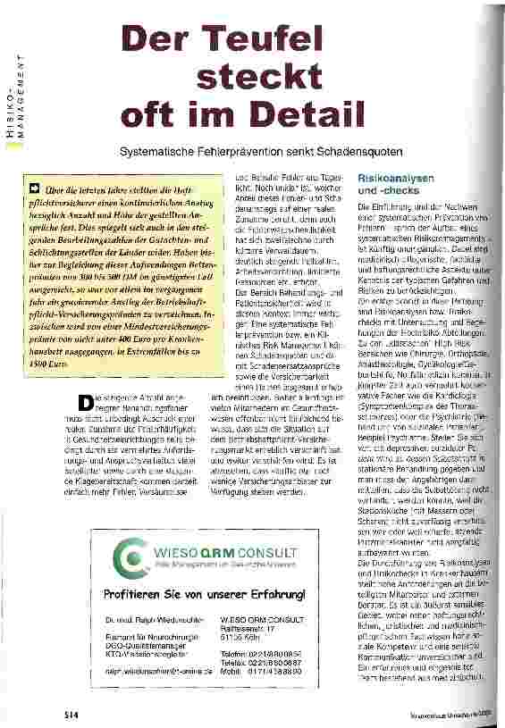 Vorschauseite 1: Der Teufel steckt oft im Detail Systematische Fehlerprävention senkt Schadensquoten