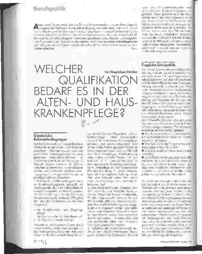 Vorschauseite 1: Welcher Qualifikation bedarf es in der Altenund Hauskrankenpflege?