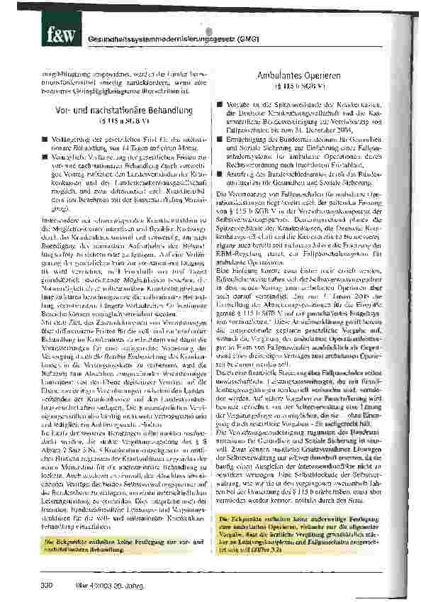 Vorschauseite 2: Behutsame Öffnung der Krankenhäuser für die ambulante Versorgung unter Berücksichtigung des Entwurfs eines GMG und der Eckpunkte vom 21. Juli 2003