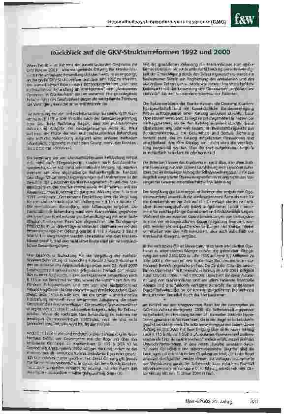 Vorschauseite 3: Behutsame Öffnung der Krankenhäuser für die ambulante Versorgung unter Berücksichtigung des Entwurfs eines GMG und der Eckpunkte vom 21. Juli 2003
