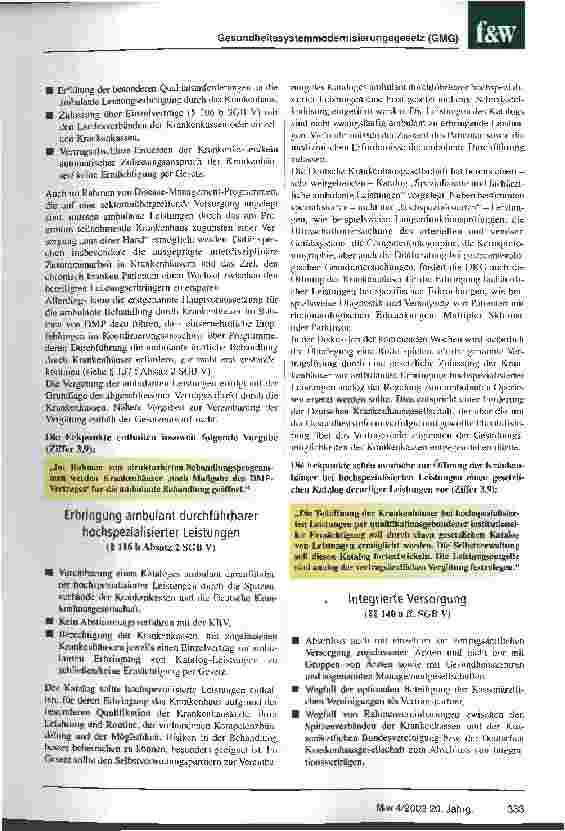 Vorschauseite 5: Behutsame Öffnung der Krankenhäuser für die ambulante Versorgung unter Berücksichtigung des Entwurfs eines GMG und der Eckpunkte vom 21. Juli 2003