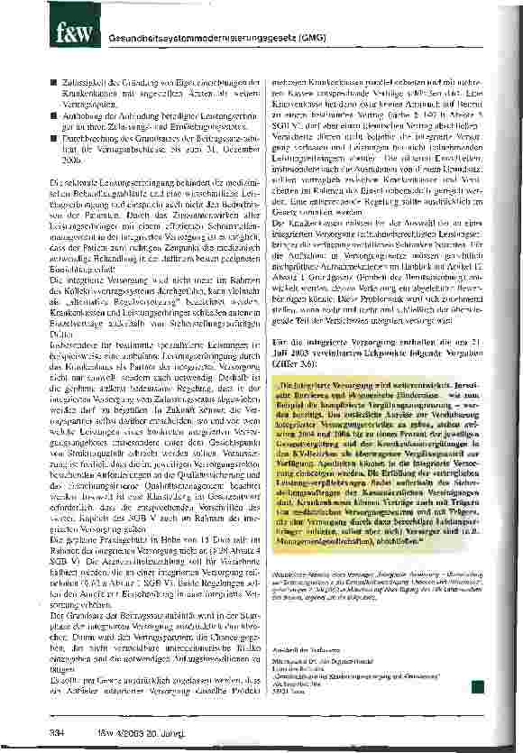 Vorschauseite 6: Behutsame Öffnung der Krankenhäuser für die ambulante Versorgung unter Berücksichtigung des Entwurfs eines GMG und der Eckpunkte vom 21. Juli 2003